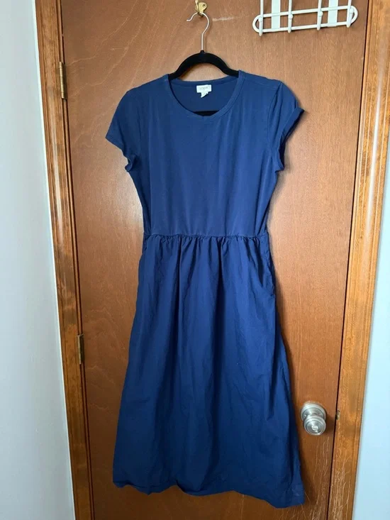 J. Crew Factory Navy Short-Sleeve Midi Dress with Pockets - Picture 5 of 8